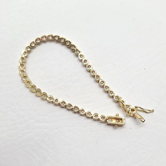Gold plated heart tennis bracelet w clear crystals, 7in, Christmas holiday gift - Picture 5 of 9